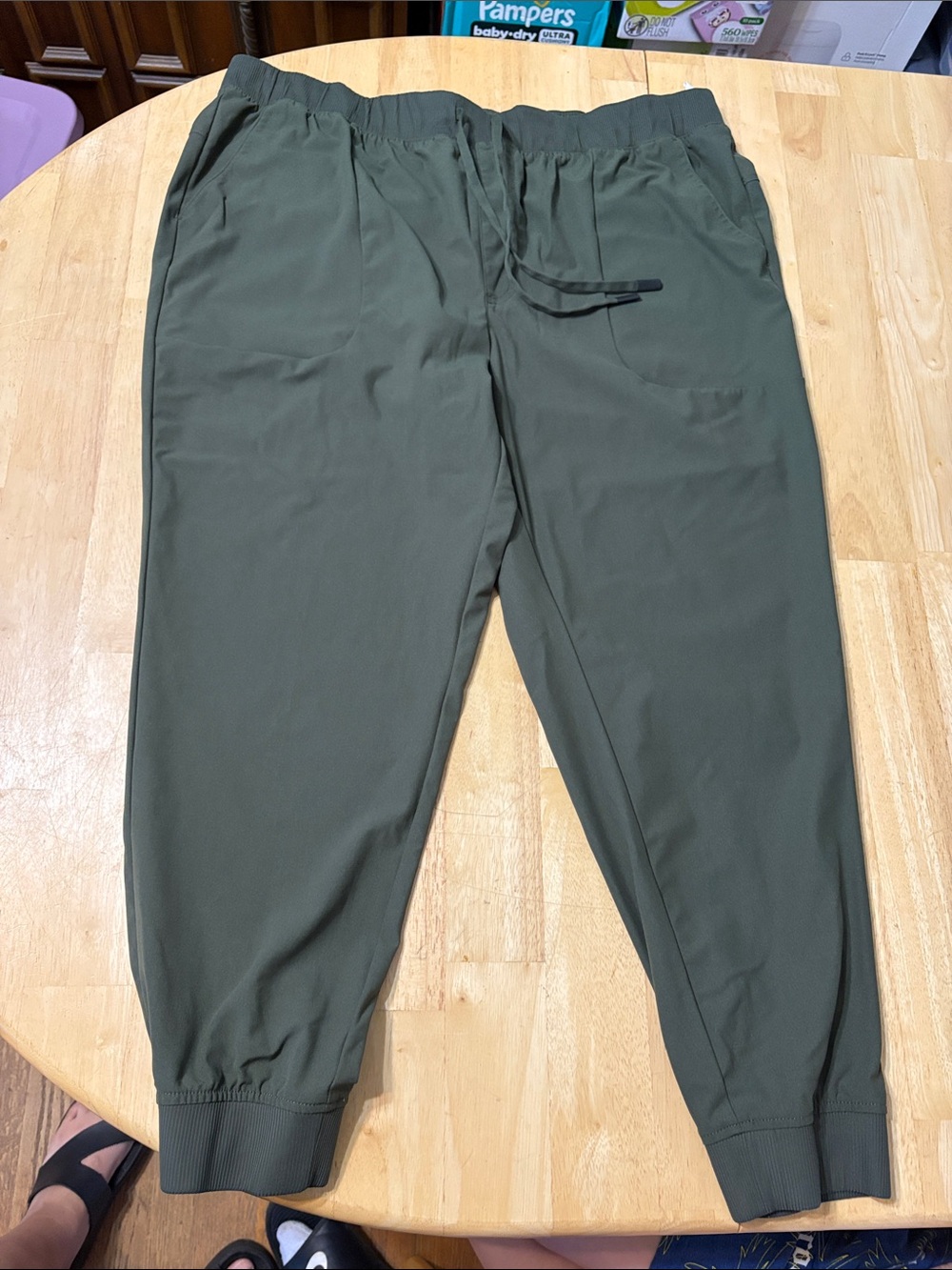 Women's Olive Green Jogger Sweatpants - Elastic Waist & Cuffed Ankles